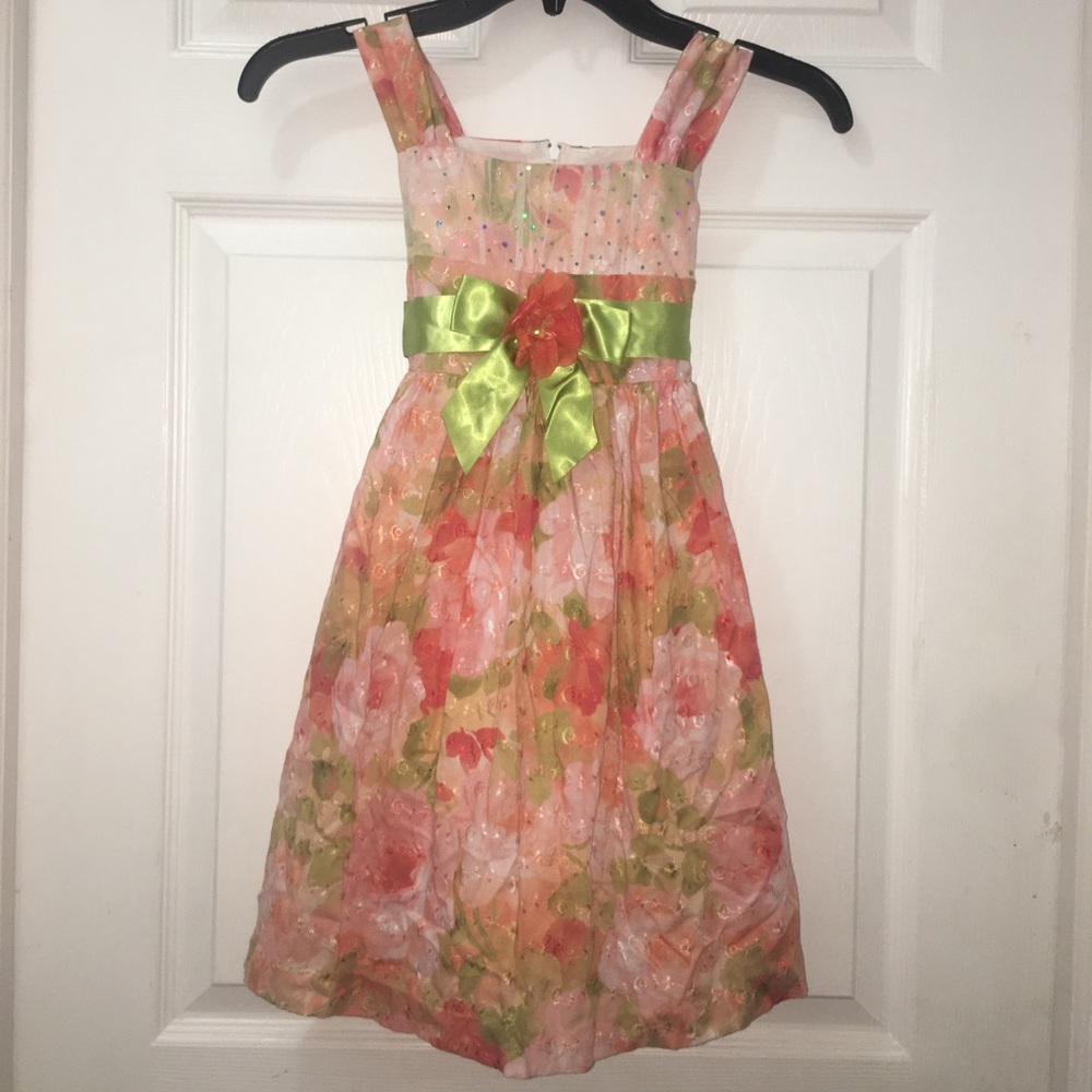 Girls Bonnie Jean orange and green floral dress